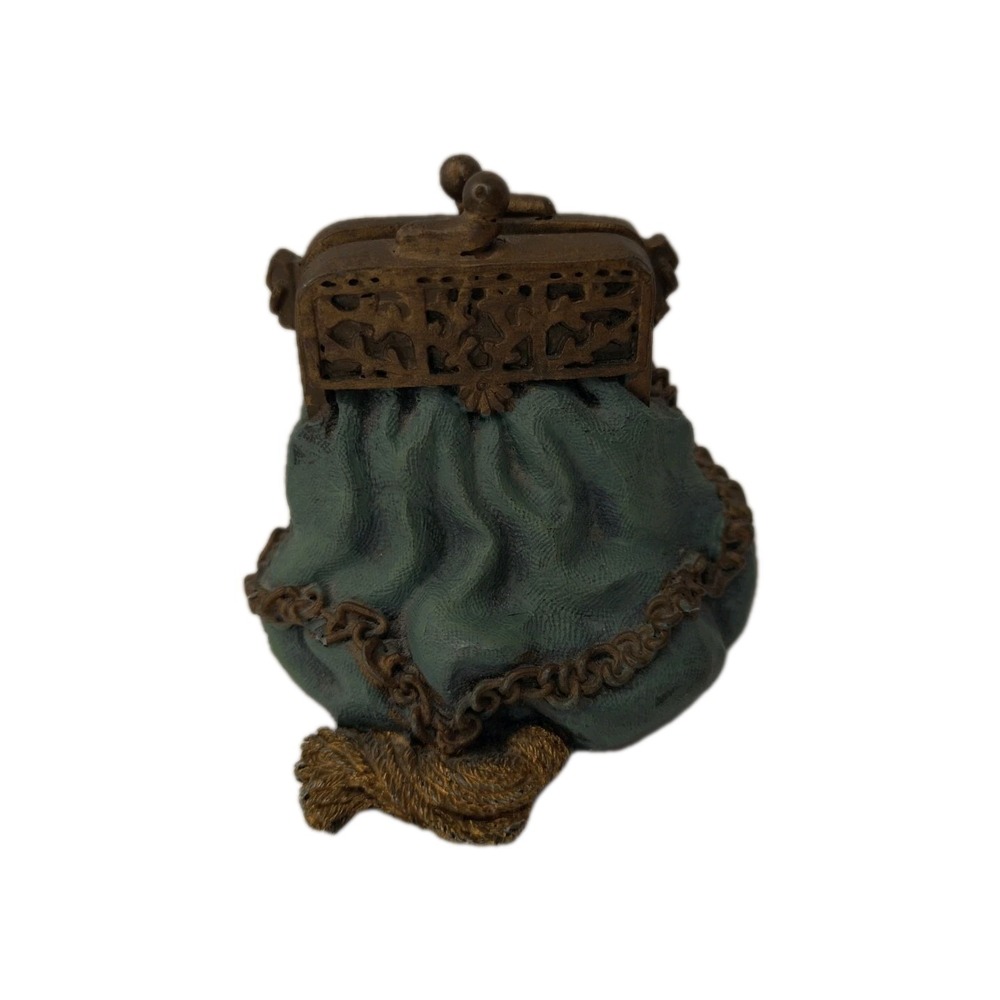 Vintage 1999 Popular Imports Nostalgia Miniature Purse Figurine Teal Gold Resin